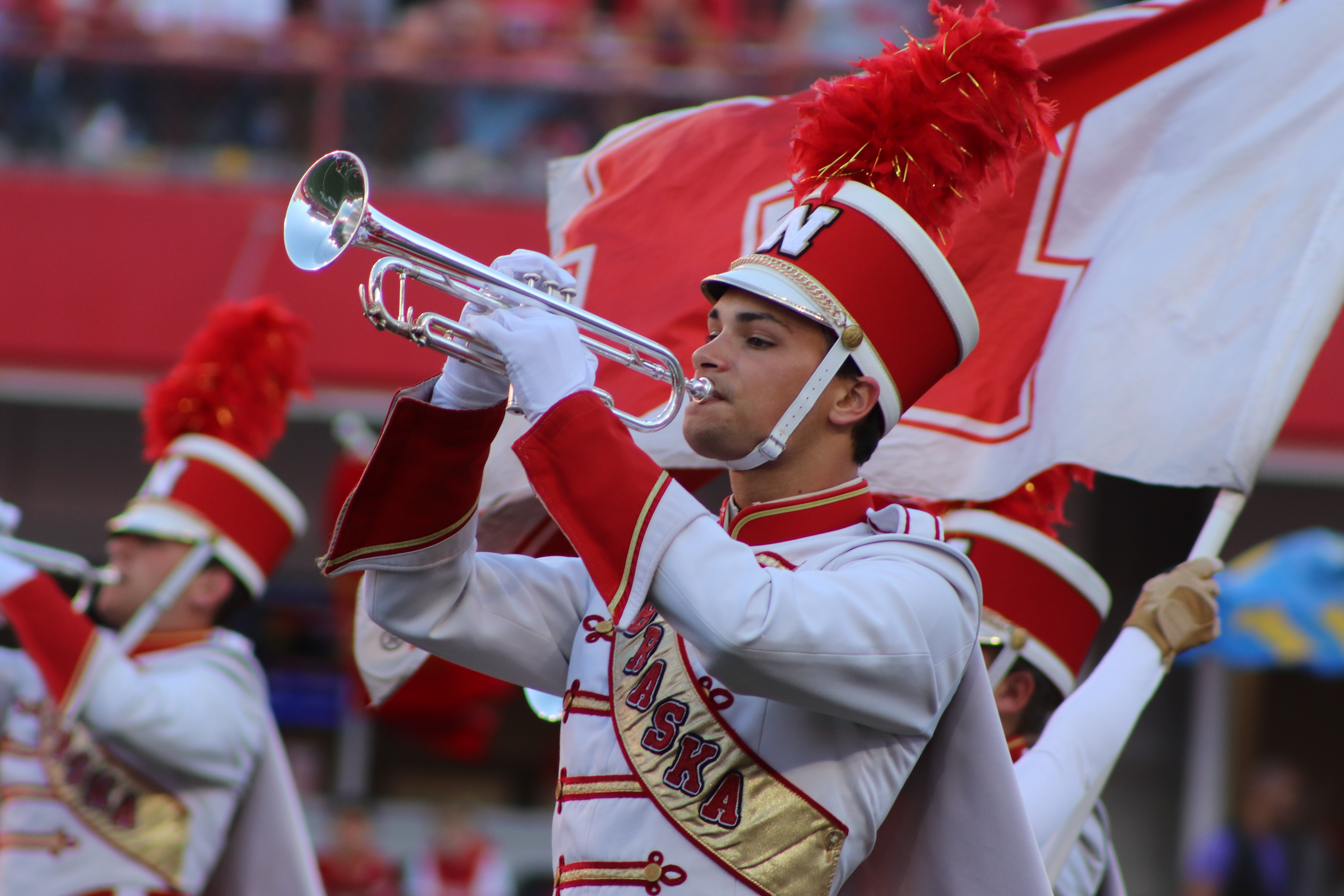 picture of a Cornhusker Marching band trumpet player